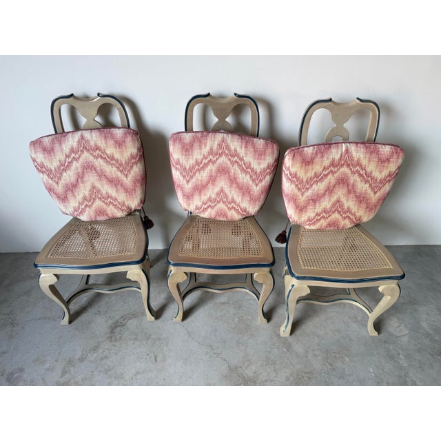1970s Palm Beach Queen Anne–Style Carved Wood & Cane Dining Chairs — Set of 5 For Sale In Miami - Image 6 of 12