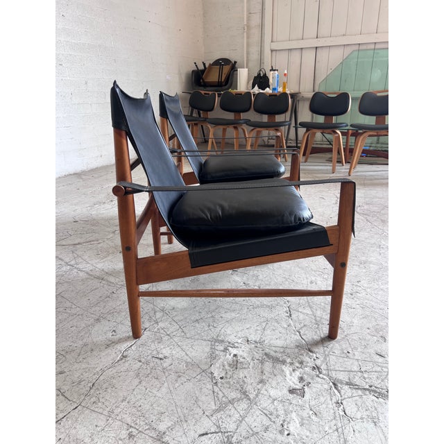 Mid-Century Modern Swedish Teak and Leather Sling Lounge Chairs - A Pair For Sale - Image 3 of 8