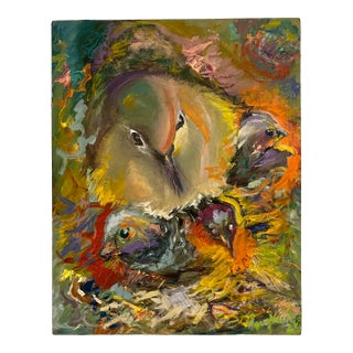 The Nest, Original Oil Painting, by Van Ness, Baby Birds For Sale