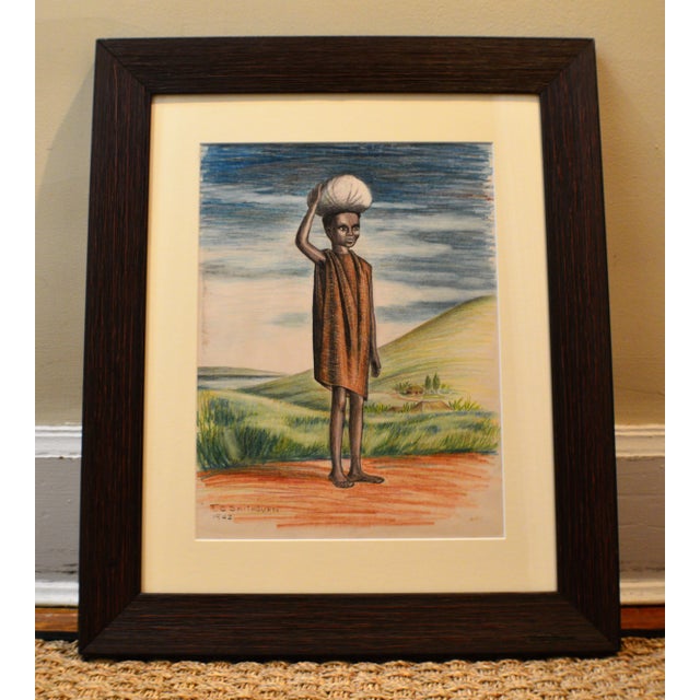 Brown 1940s Figurative Ink and Color Pencil Drawing by Florence Smithburn, Framed For Sale - Image 8 of 8