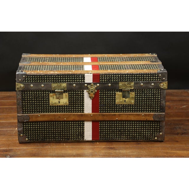 Gray Vintage Patterned Checkerboard Trunk For Sale - Image 8 of 8
