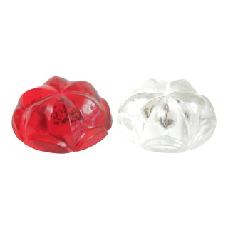 1990s Norman Mercer Lucite Flower Orb Red and Clear Paperweights Pair Of For Sale