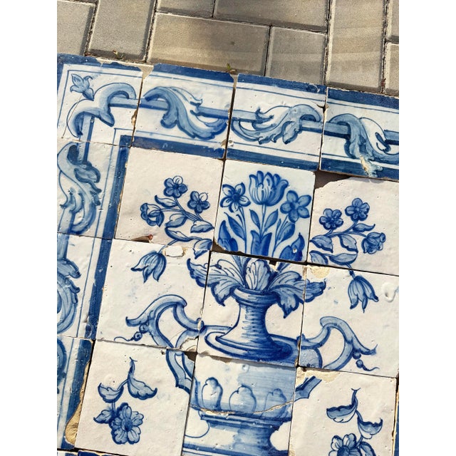 Antique 18th Century Portuguese Blue & White Floral Bouquet Tile Panel For Sale - Image 10 of 17