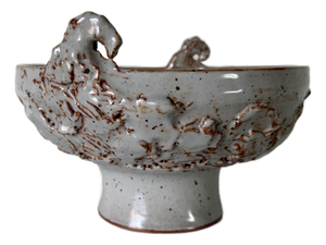 1990's Vintage Organic Handmade Studio Pottery Pedestal Bowl, Signed