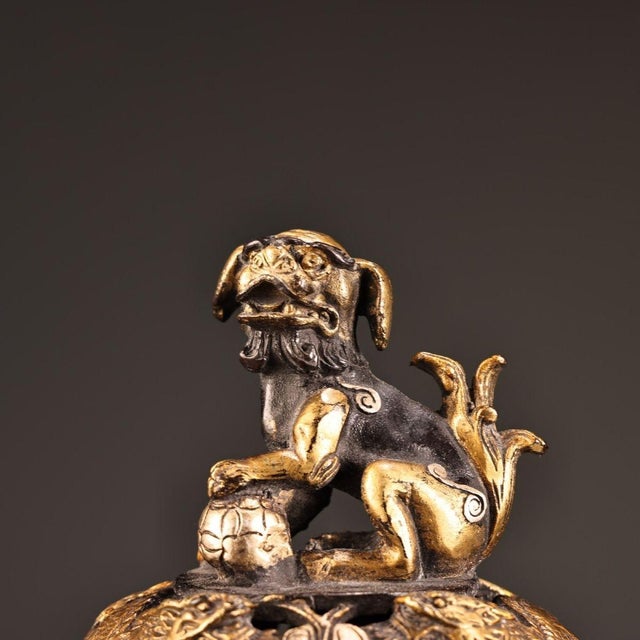 Traditional Solid Copper Gilt Gold & Silver High-Relief Incense Burner Censer With Laughing Buddha & Dragons For Sale - Image 3 of 10