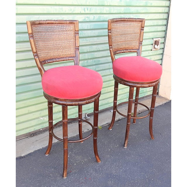 Vintage Faux Bamboo Cane Back Swivel Bar Stools a Pair Chairish