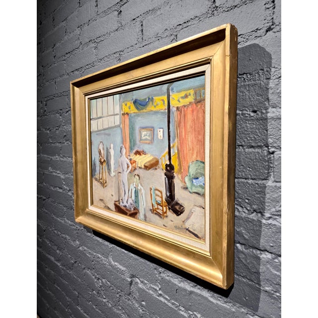 Slate Gray Robert Pikelny –1950s Sculptor's Studio Interior–École De Paris Oil Painting For Sale - Image 8 of 11