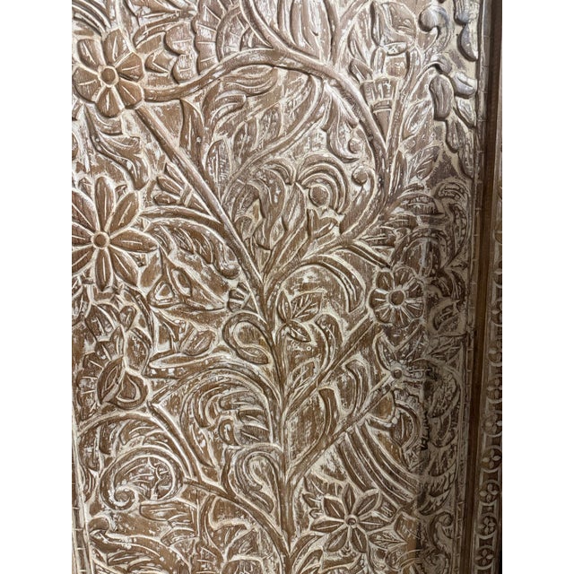 Whitewashed Carved Wood Tree of Life Wall Panel – Rustic Floral Barn Door Art For Sale In Orlando - Image 6 of 11