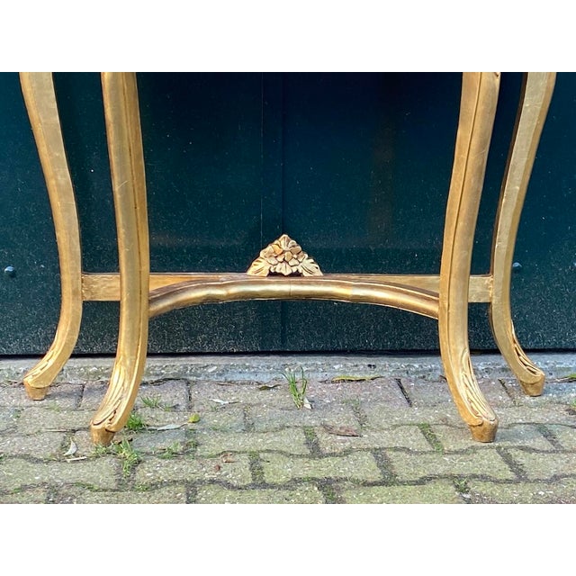 French 1920s Louis XVI Mirror & Console Set - Gold Wood - Marble Top- 2 Pc For Sale - Image 3 of 10