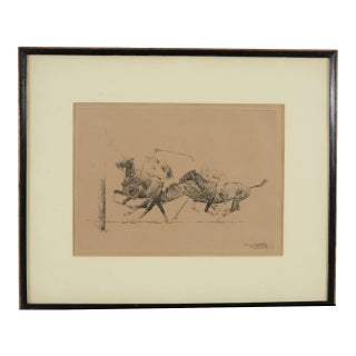 Paul Brown 3 Polo Players Attacking Goal Drypoint Etching For Sale