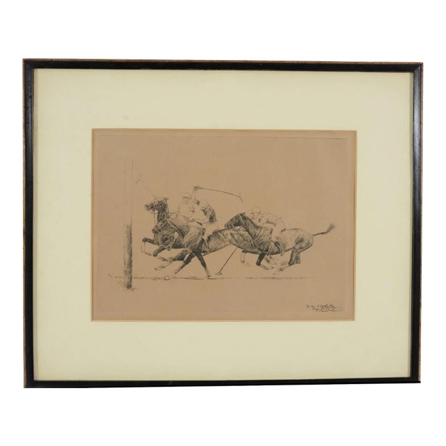 Paul Brown 3 Polo Players Attacking Goal Drypoint Etching For Sale