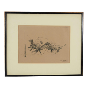 Paul Brown 3 Polo Players Attacking Goal Drypoint Etching