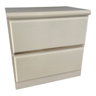 1980s Post Modern 2 Drawer Nightstand in Vanilla With a Gold Band Accent For Sale