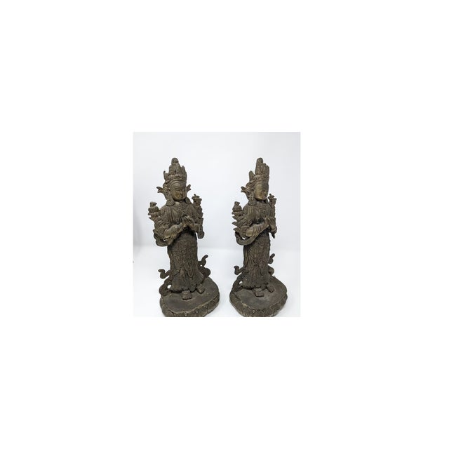 1950s Vintage Silver Alloy Nepalese Standing Maitreya Statues: Dharmachakra Mudra For Sale - Image 5 of 9