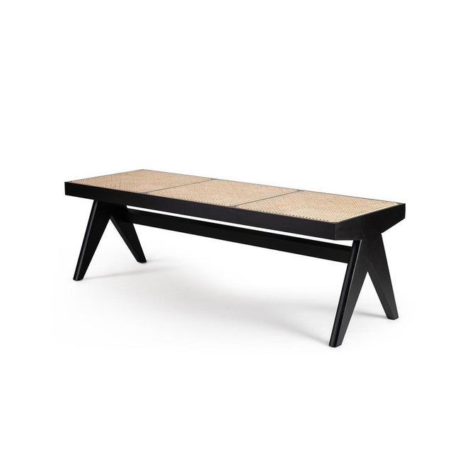 057 Civil Bench in Black Lacquered Wood and Woven Cane by Pierre Jeanneret for Cassina For Sale - Image 6 of 8