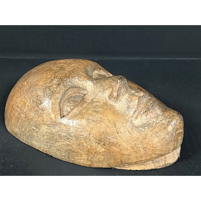 Late 20th Century Folk Art Carved Wood Male Face Wall Plaque Decor Sculpture For Sale - Image 5 of 10