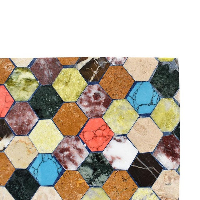 Polychrome Semi-Precious Stone Hexagonal Inlaid Box, 20th Century For Sale - Image 11 of 14