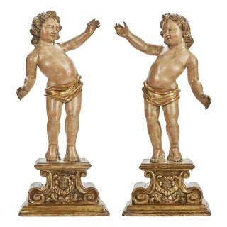 Cherubs on a Sculpted Base, 1800s, Pinus Cembra, Set of 2 For Sale
