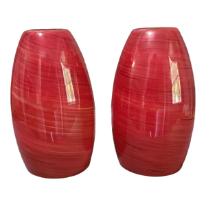 A Pair of Vintage Art Cashed Glass Attributed Murano Red Pendant Shades