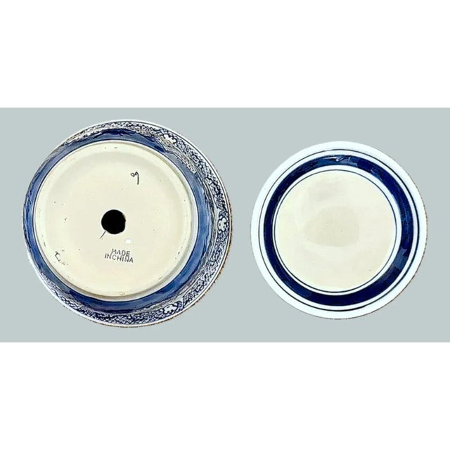 Ceramic Vintage Blue and White Chinoiserie Planter W/Tray For Sale - Image 7 of 10