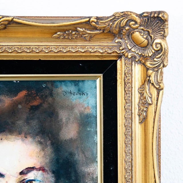 Mid Century Modern Painting Portrait Original Art Artist Woman Watercolor Signed For Sale - Image 9 of 12