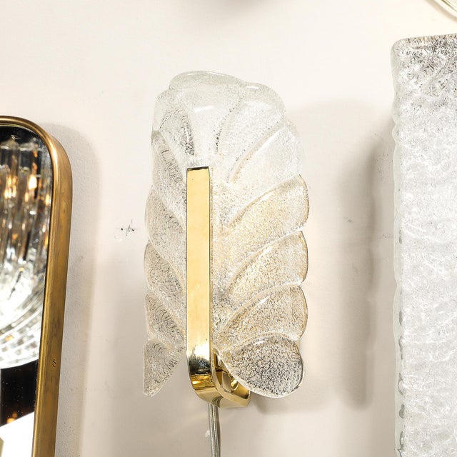 Mid-Century Mottled Glass & Brass Leaf Sconces by Carl Fagerlund for Orrefors For Sale - Image 11 of 15