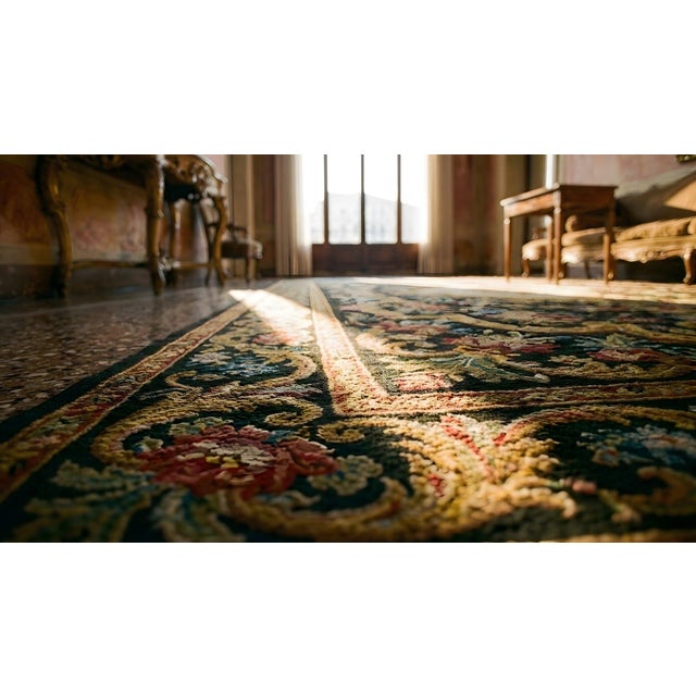 Spectacular Blackground Color in a Traditional Baroque Style Antique French Needlepoint Rug For Sale - Image 11 of 11
