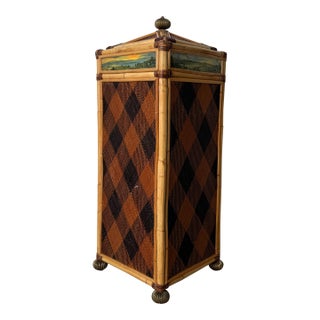 Vintage MacKenzie-Childs Decorated Bamboo & Rattan Laundry Hamper For Sale