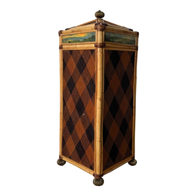 Vintage MacKenzie-Childs Decorated Bamboo & Rattan Laundry Hamper For Sale