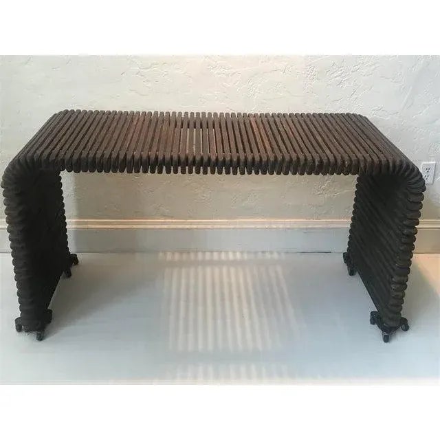 Brown 1970s Dramatic Slatted Waterfall Wood Console For Sale - Image 8 of 9