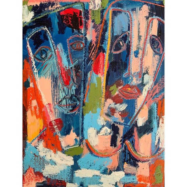 Textile "Just Us" Contemporary Abstract Portrait Mixed-Media Painting by Monica Shulman For Sale - Image 7 of 7