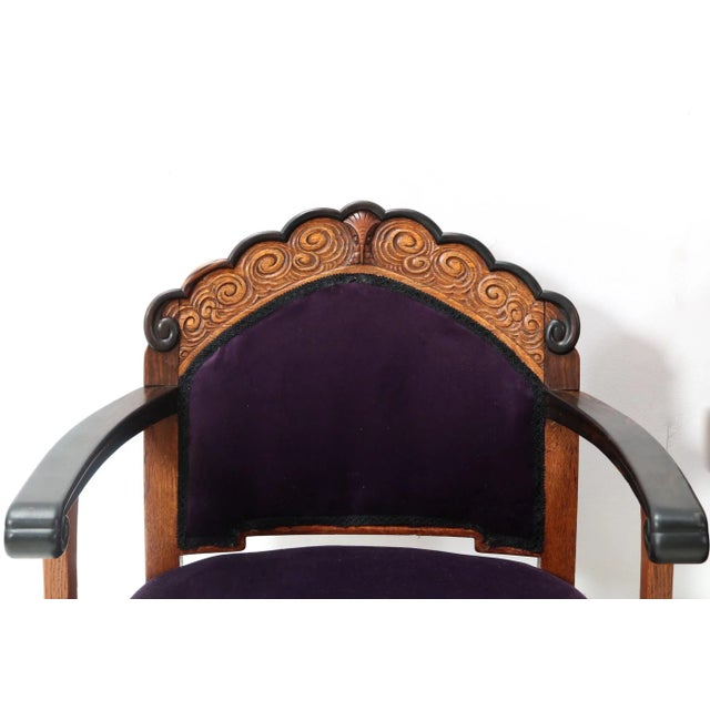 Set of Art Deco Amsterdamse School Armchairs in Oak, 1920s For Sale - Image 10 of 13