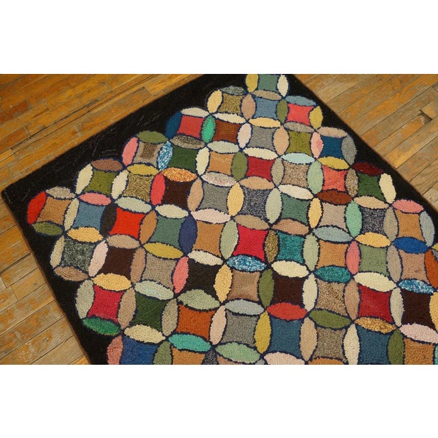 1920s Multicolor Geometric Antique American Hooked Rug 3'7" X 8'9" Knotted Wool Carpet For Sale - Image 4 of 12