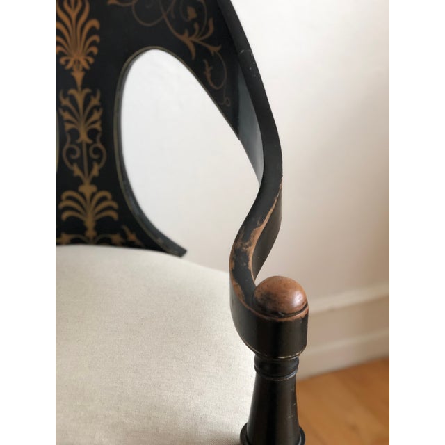 Late 19th Century Danish Cabinetmaker Armchair, 1860s, Black Lacquer With Gold Decoration, Brass Castors, Empire/Biedermeier For Sale - Image 5 of 18