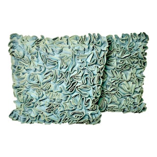 1980s Vintage Boho Chic Hollywood Regency Wool Decorative Pillows - A Pair For Sale