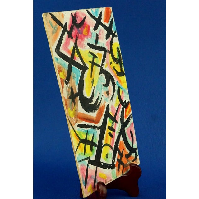 Untitled abstract oil painting on cardboard, signed lower left in watercolor "L. Castellani," which we believe is...