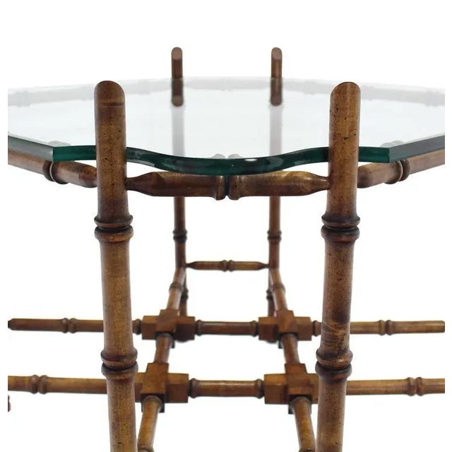 Vintage Mid Century Faux Bamboo Glass Top Side Table For Sale - Image 4 of 10