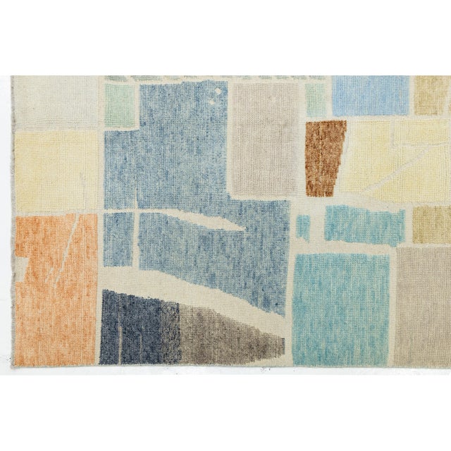 Blue Modernist Color-Block Handcrafted Wool Area Rug With Abstract Painterly Grid For Sale - Image 8 of 12
