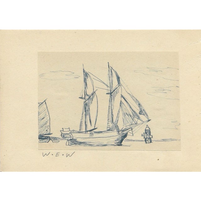 1943 double sided drawing of sailing ships by William E. Wood, a Devon artist in England. Signed on one side. Combined...
