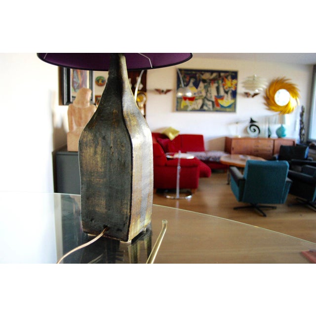 Vintage Brutalist Ceramic Lamp by Nicole Raude, Paris, 1950 For Sale - Image 4 of 11