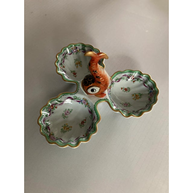 1970s Vintage Hand Painted Ceramic Fish Handle Divided Dish For Sale - Image 5 of 7
