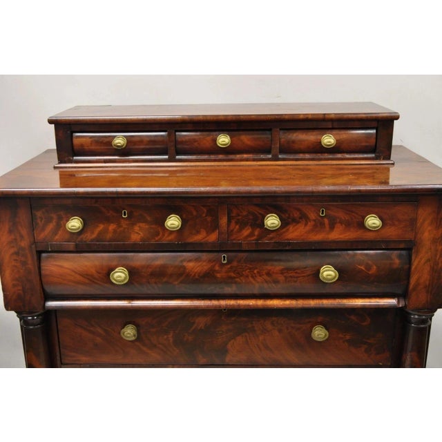 Traditional Antique American Empire Crotch Mahogany Step Back Tall Chest Dresser W/ Paw Feet For Sale - Image 3 of 12