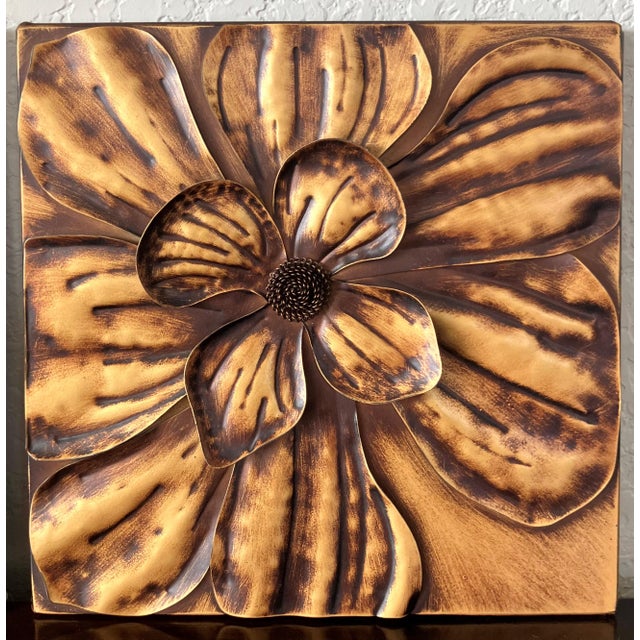 Copper Circa 2016 Applied Bas & High Relief-Style Metal Hibiscus Petals & Pistils Wall Art Plaques – Set of 3 For Sale - Image 8 of 17