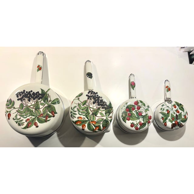 Mid 20th Century Vintage Limoges Nesting Porcelain & Aluminum Cookware Complete Set of Four – Botanical Berry Motif For Sale - Image 5 of 14