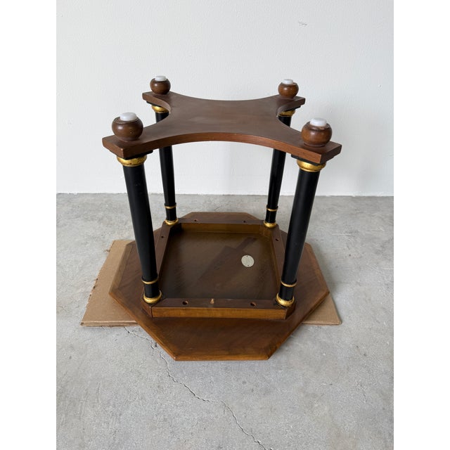 1970s Baker Furniture Regency Style Wooden Side Table With Octagonal Burlwood Top For Sale - Image 15 of 18