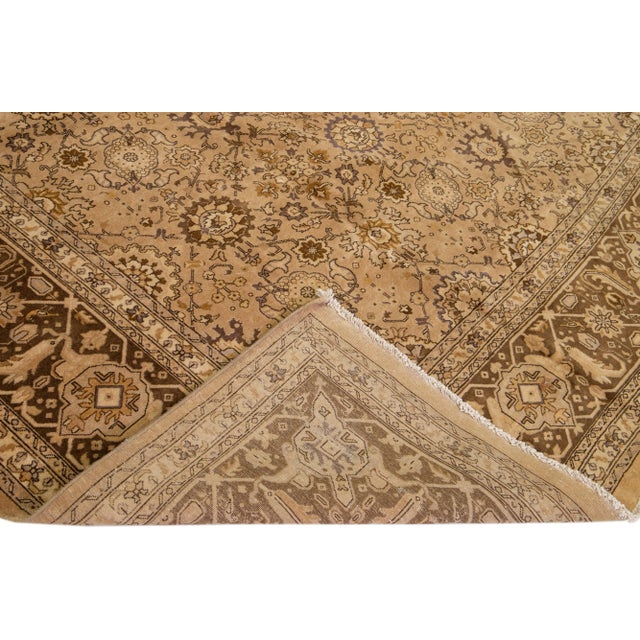 Textile 1920s Oversize Antique Tabriz Handmade Allover Designed Brown Persian Wool Rug For Sale - Image 7 of 8