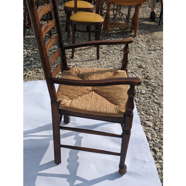 Late 20th Century Vintage French Farmhouse Rush Seat Ladder Back Arm Chair For Sale - Image 4 of 4