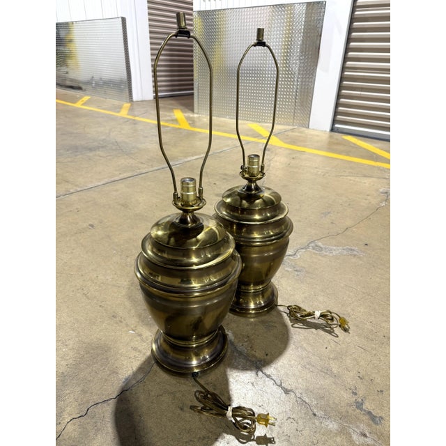 1970s Pair of Brass Plated Ginger Jar Lamps For Sale - Image 5 of 8