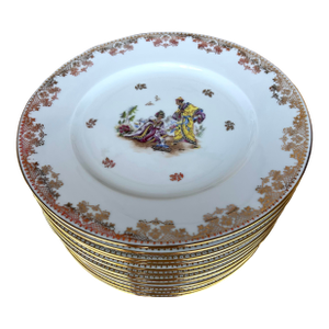 Vintage Limoges Dinner Plates With Asian Style Signed- Set of 16