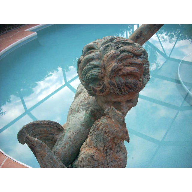 Metal Early 20th Century Vintage Idyllic Metal Garden Cherub Statue For Sale - Image 7 of 11
